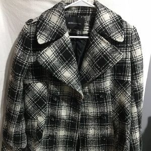 Black/white Plaid Pea Coat